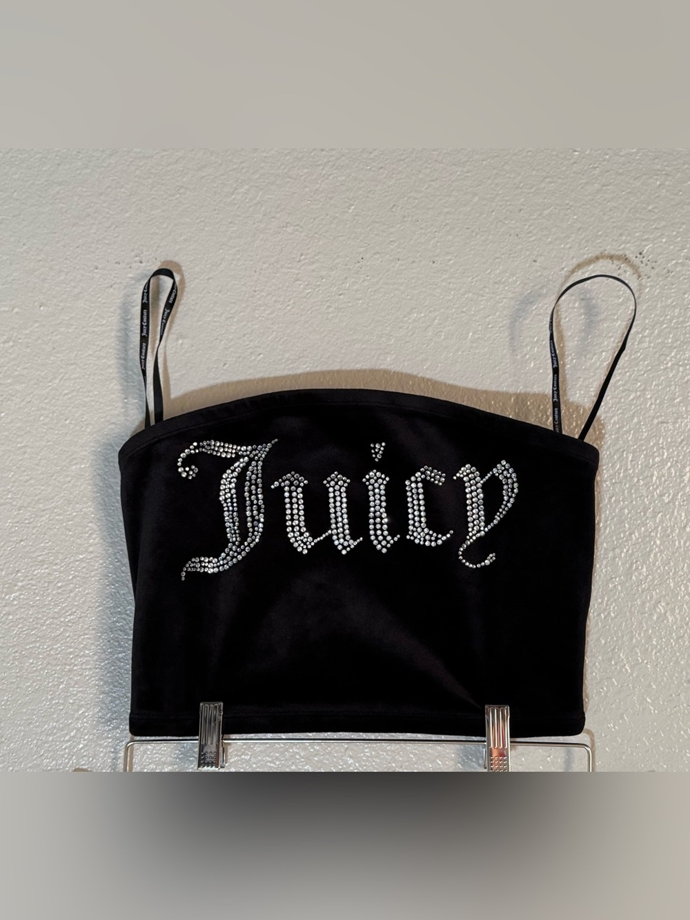 Juicy Couture Bling Velour Tube Top Womens Med. Black Bandeau Rhinestone